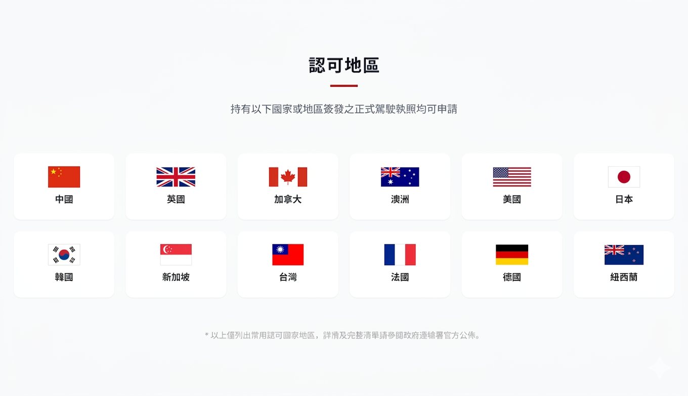 免試換領香港駕駛執照認可地區